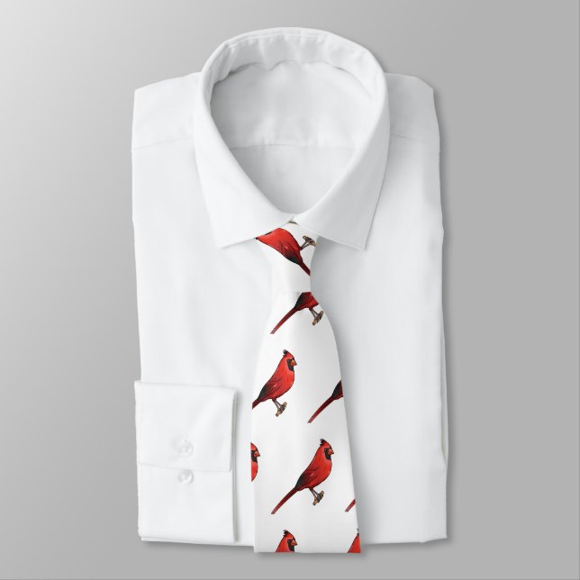 Northern cardinal bird cartoon illustration tie (Tied)