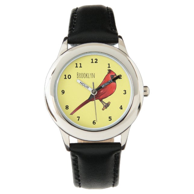 Northern cardinal bird cartoon illustration watch (Front)