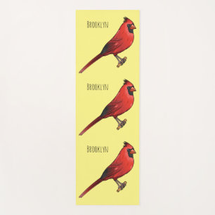 Northern cardinal bird cartoon illustration yoga mat