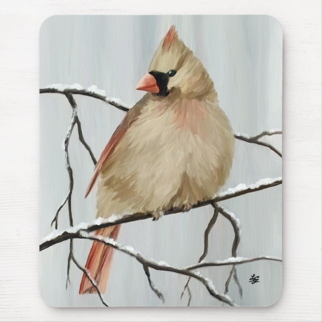 Northern Cardinal Bird In Winter Mouse Mat (Front)
