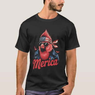 Northern cardinal Bird Lover Sunglasses USA Flag 4 T-Shirt
