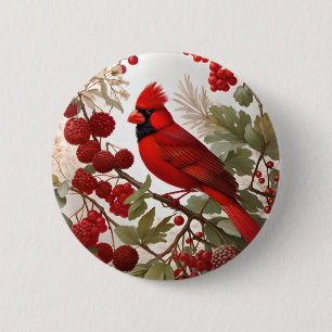 Northern Cardinal Bird Red Berries 6 Cm Round Badge