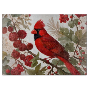 Northern Cardinal Bird Red Berries Cutting Board