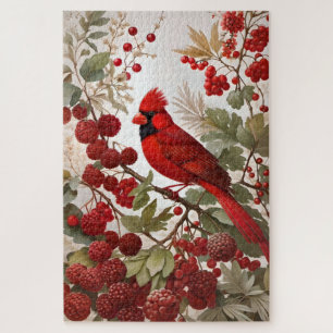 Northern Cardinal Bird Red Berries Jigsaw Puzzle