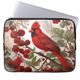 Northern Cardinal Bird Red Berries Laptop Sleeve