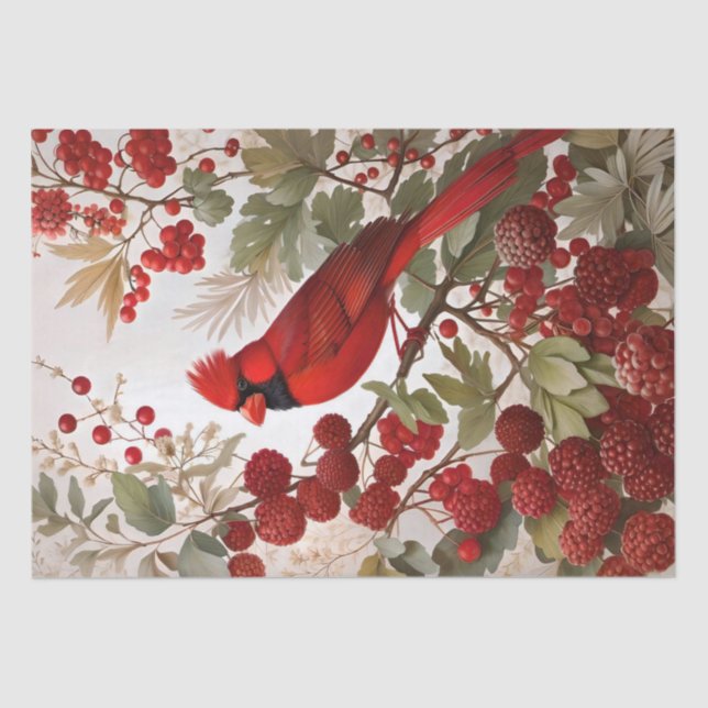 Northern Cardinal Bird Red Berries Tissue Paper (Front)