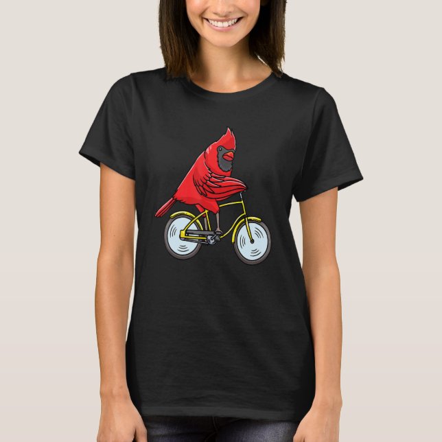 Northern Cardinal Bird Red Cardinal Riding A Bike T-Shirt (Front)
