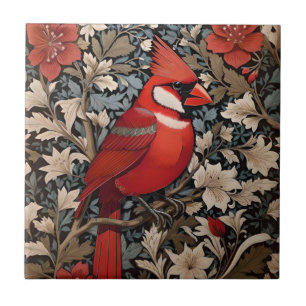 Northern Cardinal Bird William Morris Inspired Tile