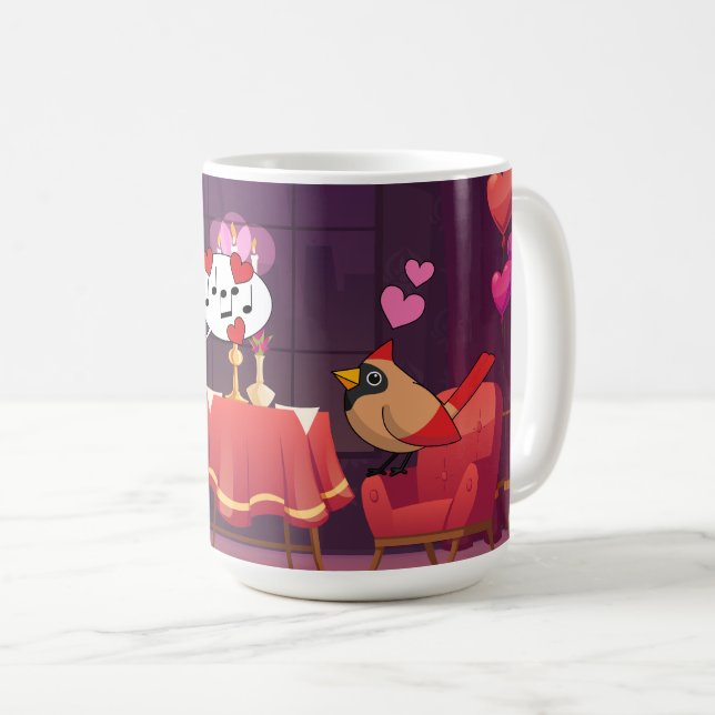 Northern Cardinal Birds Dinner Date Coffee Mug (Front Right)