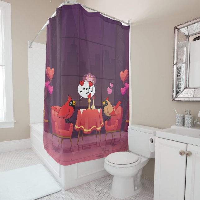 Northern Cardinal Birds Dinner Date Shower Curtain (In Situ)