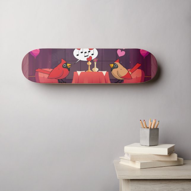 Northern Cardinal Birds Dinner Date Skateboard (Wall Art (Horz))