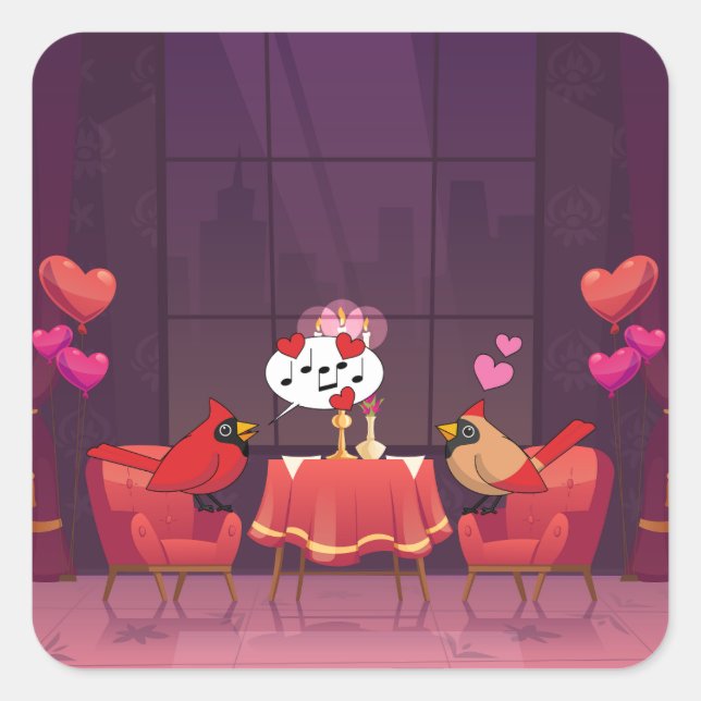 Northern Cardinal Birds Dinner Date Square Sticker (Front)