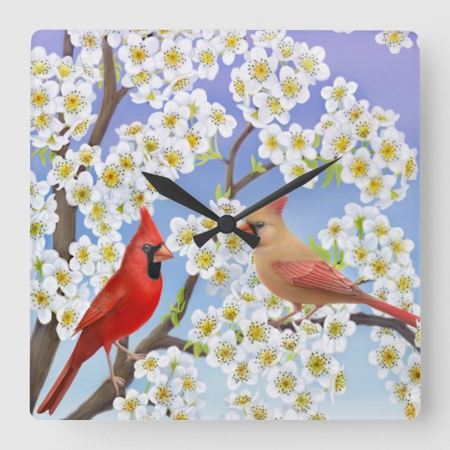 Northern Cardinal Birds Wall Clock (Front)