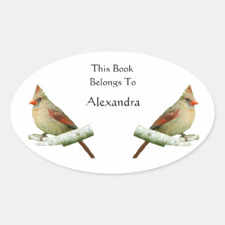 Northern Cardinal bookplate stickers