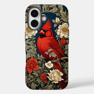 Northern Cardinal Floral William Morris Inspired iPhone 16 Case