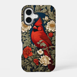 Northern Cardinal Floral William Morris Inspired iPhone 16 Case