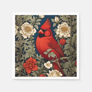 Northern Cardinal Floral William Morris Inspired Napkin