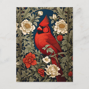 Northern Cardinal Floral William Morris Inspired Postcard