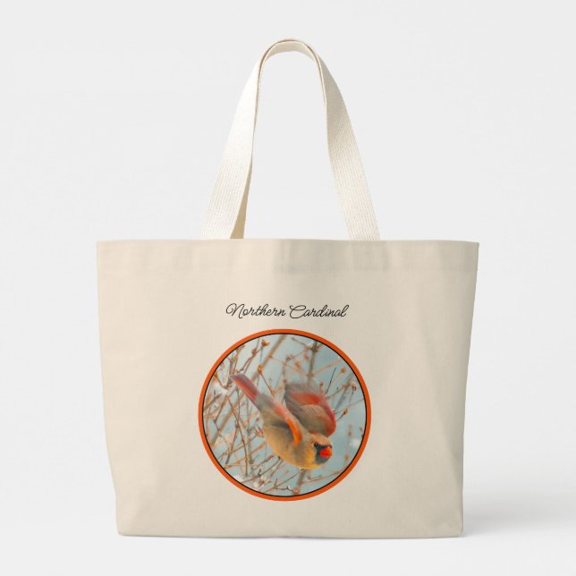 Northern Cardinal Flying in Snow Original Photo Large Tote Bag (Back)