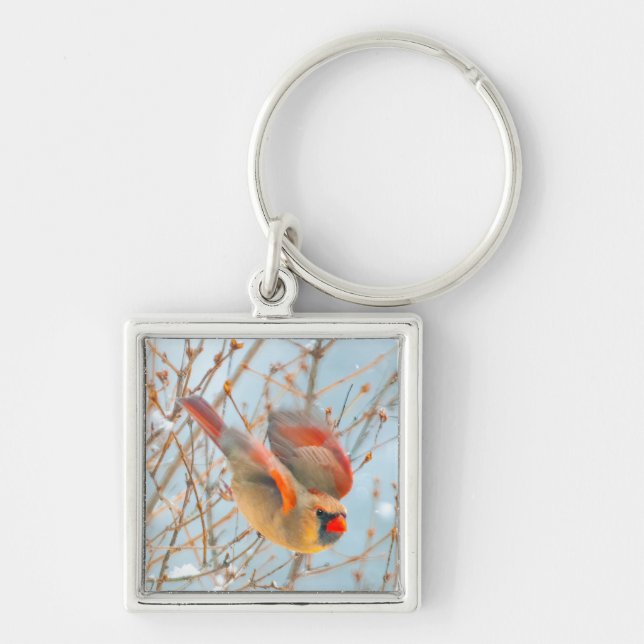 Northern Cardinal Flying - Original Photograph Key Ring (Front)
