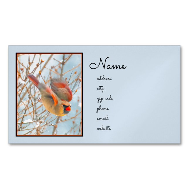 Northern Cardinal Flying - Original Photograph Magnetic Business Card (Front)