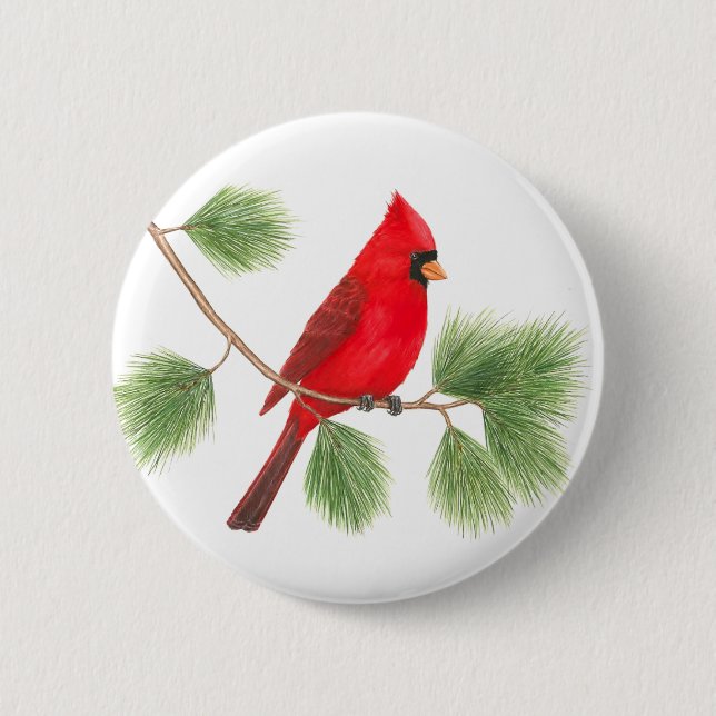 Northern Cardinal Illustration Button (Front)
