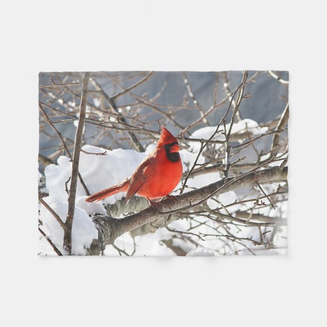 Northern cardinal in the snow fleece blanket (Front (Horizontal))