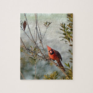 Northern Cardinal in Wax Myrtle Jigsaw Puzzle
