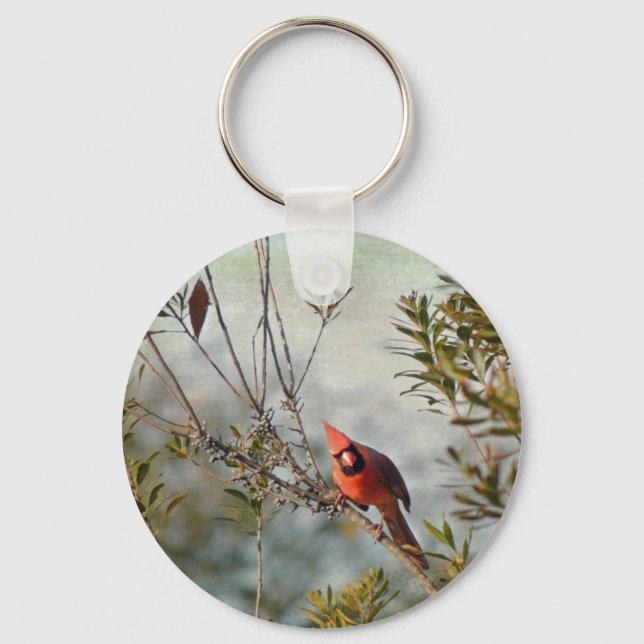 Northern Cardinal in Wax Myrtle Key Ring (Front)