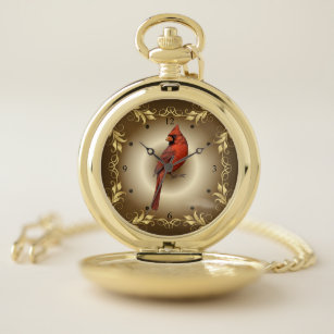 Northern Cardinal Male ~ Red With Pointed Crest ~ Pocket Watch