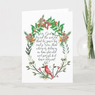 Northern Cardinal Merry Christmas Wreath Thank You Card