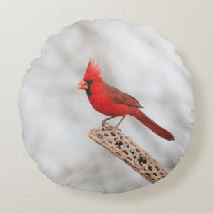 Northern Cardinal on a branch Round Cushion