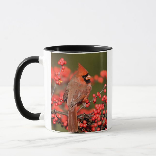 Northern Cardinal on Common Winterberry Mug (Left)