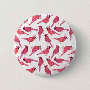 Northern cardinal or Cardinal bird watercolor 6 Cm Round Badge