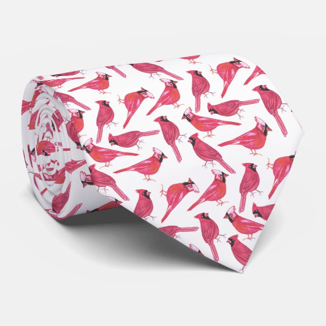 Northern cardinal or Cardinal bird watercolor Tie (Rolled)