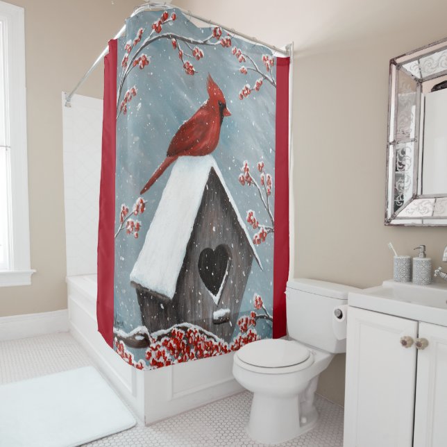 Northern Cardinal Winter Snow Shower Curtain (In Situ)
