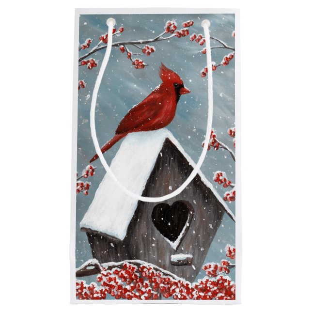 Northern Cardinal Winter Snow Small Gift Bag (Front)