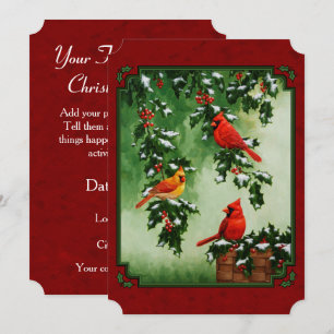 Northern Cardinals and Holly Red Invitation