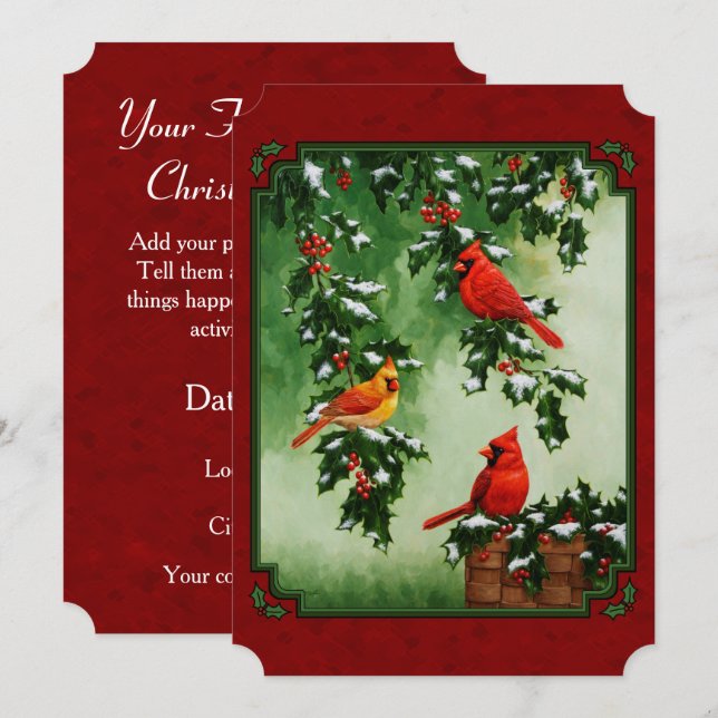 Northern Cardinals and Holly Red Invitation (Front/Back)