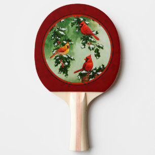 Northern Cardinals and Holly Red Ping Pong Paddle