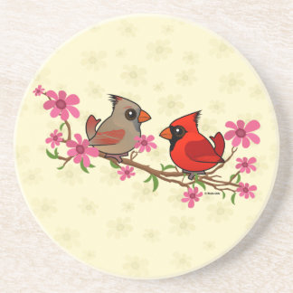 Northern Cardinals on Blossom Branch Coaster