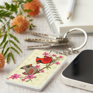 Northern Cardinals on Blossom Branch Key Ring