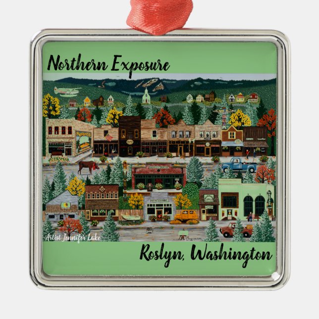 "Northern Exposure" ~ Roslyn, Washington Metal Tree Decoration (Front)