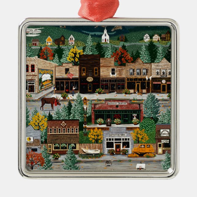 "Northern Exposure" ~ Roslyn, Washington Metal Tree Decoration (Front)