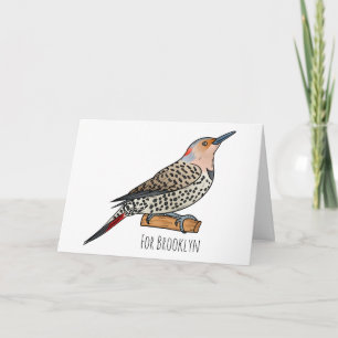 Northern flicker bird cartoon illustration card
