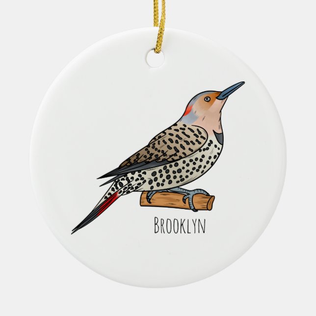 Northern flicker bird cartoon illustration  ceramic tree decoration (Front)
