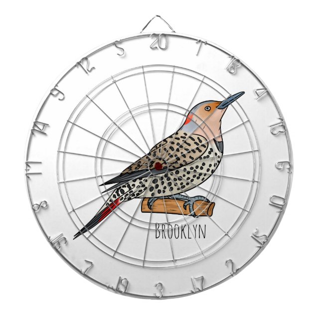 Northern flicker bird cartoon illustration dartboard (Front)