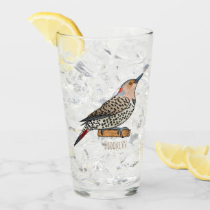 Northern flicker bird cartoon illustration glass
