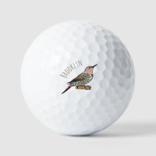 Northern flicker bird cartoon illustration golf balls