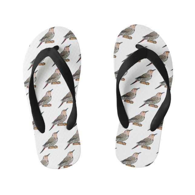 Northern flicker bird cartoon illustration kid's flip flops (Footbed)